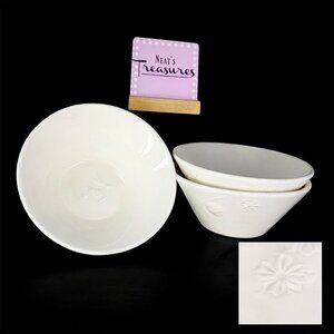 Woolrich WINTER WHITE Embossed Pine Snow Ceramic Coupe 7.5" Soup Bowls Set of 3